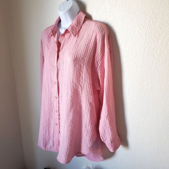 Oversized Baggy Pink Crinkle Blouse - Picture 5 of 7